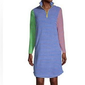 LAND'S END MULTI STRIPE Quarter zip with pockets Womens LONG Sleeve Fleece dress